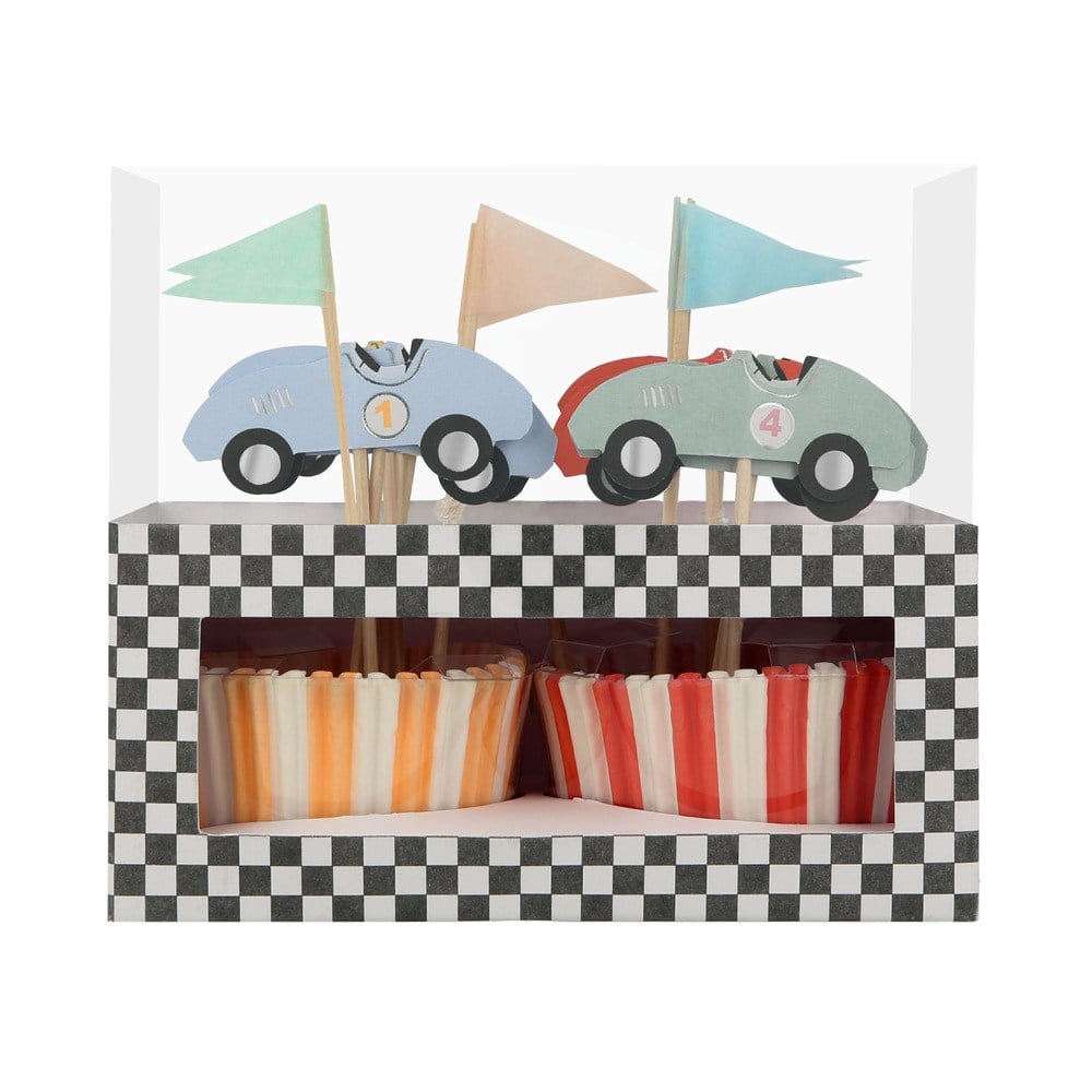 Meri Meri - Race Car Cupcake Kit - Yarış Arabası Cupcake Kit -24'lü Cupcake Setleri