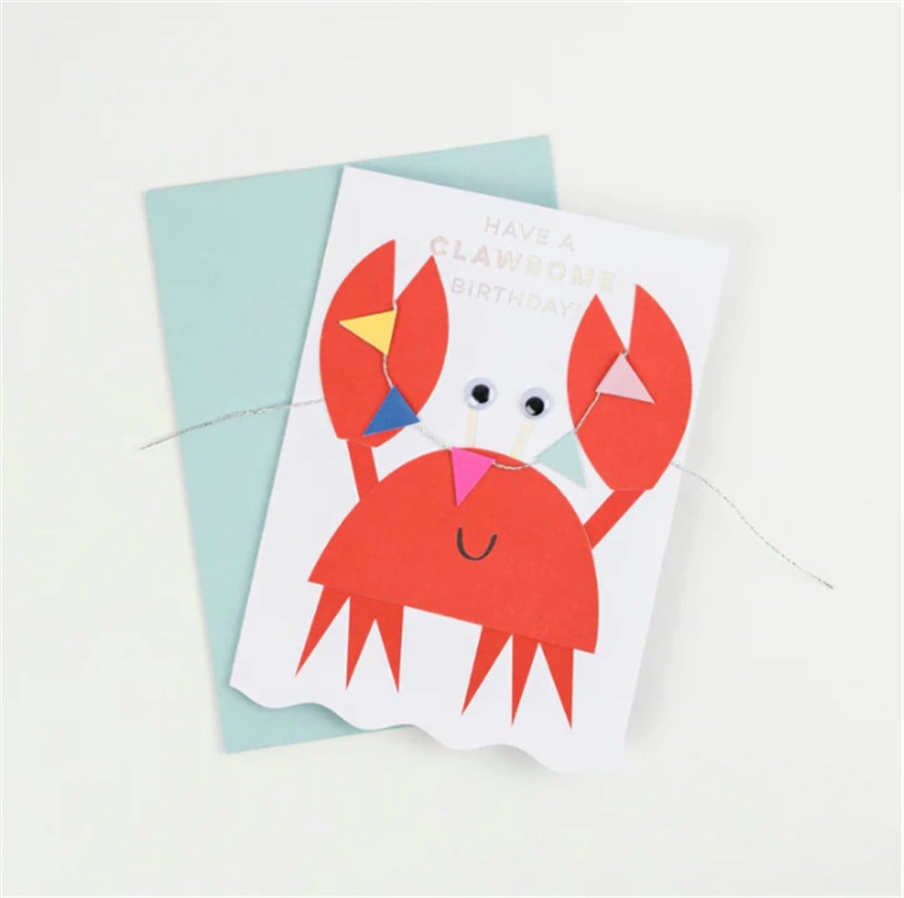 Meri Meri - Crab With Bunting Card - Yengeç Tebrik Kartı Doğum Günü