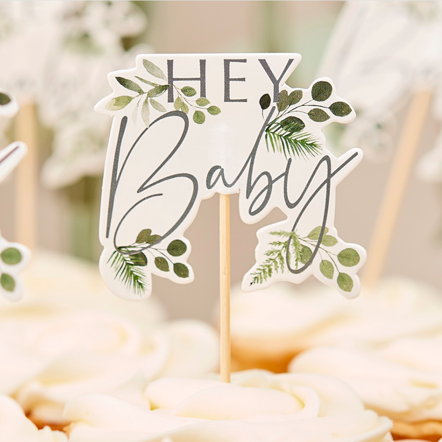 Ginger Ray - Hey Baby Botanical Cupcake Toppers - Hey Baby Botanik Cupcake Süsleri Gizden Gelenler