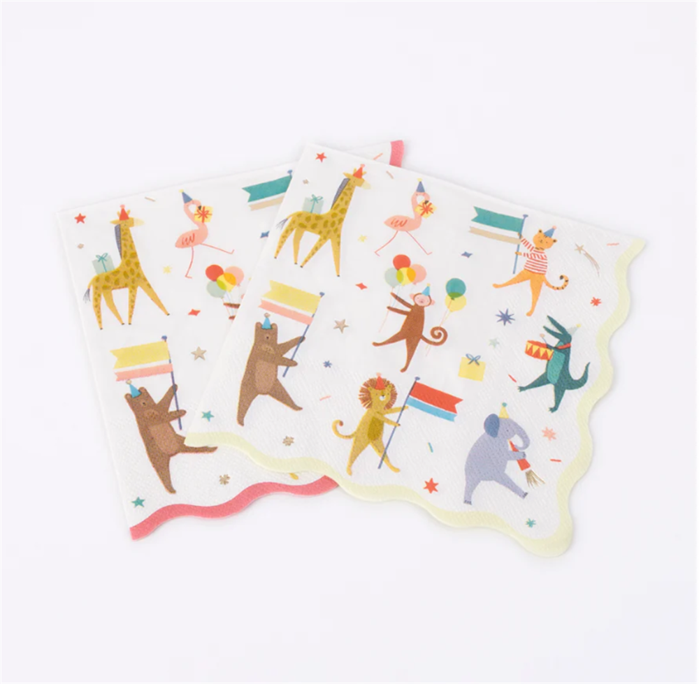 Meri Meri - Animal Parade Large Napkins - Hayvanlar Geçit Töreni Peçeteler (16'lı) Gizden Gelenler