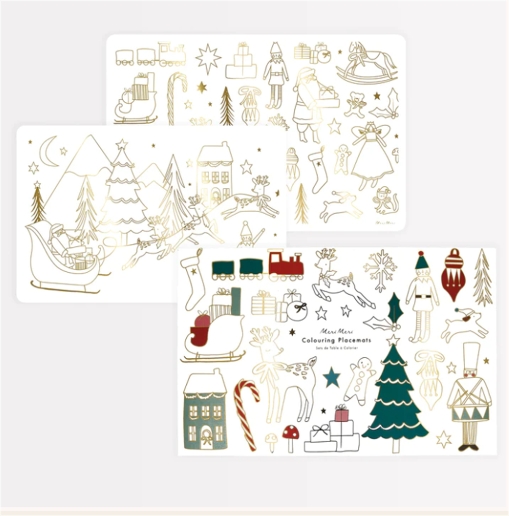 Meri Meri - Christmas Colouring Placemats - Yeni Yıl Boyanabilir Amerikan Servisi Gizden Gelenler