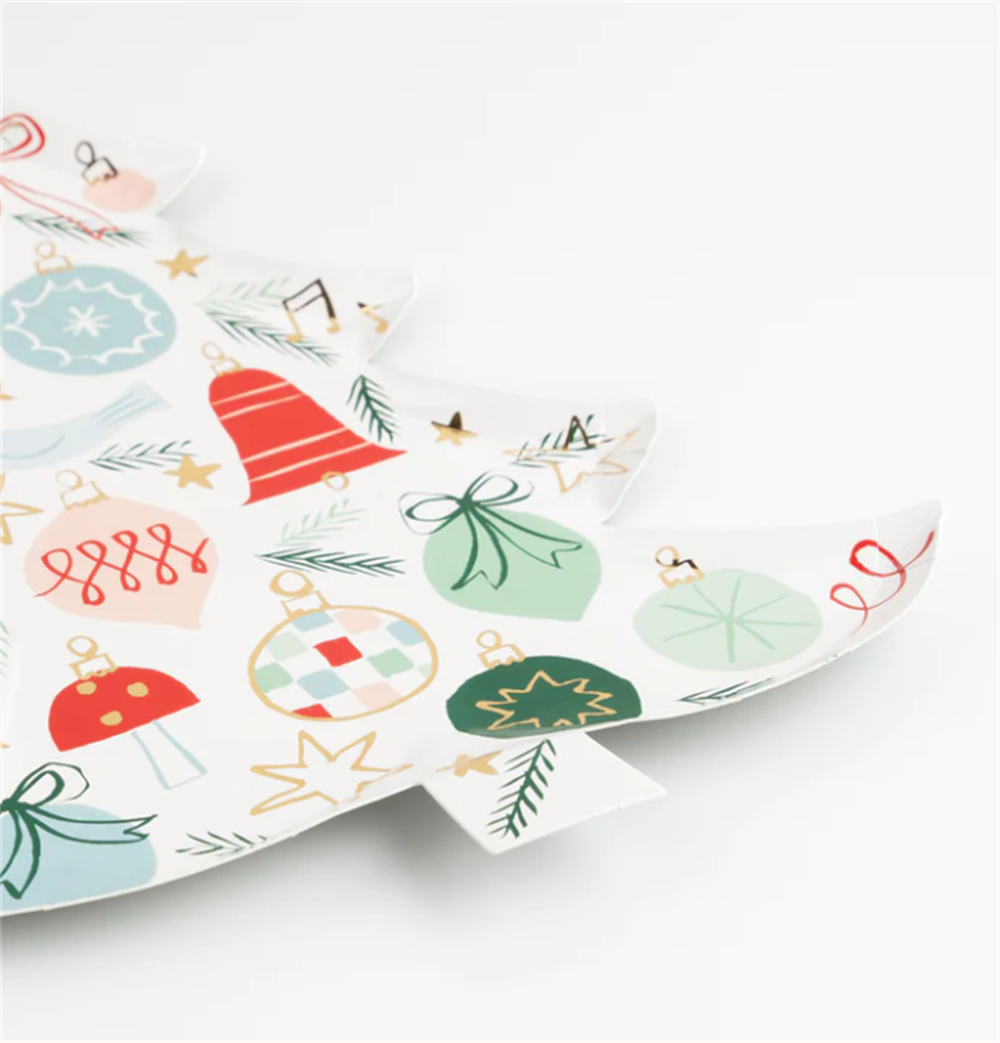 Meri Meri - Festive Pattern Tree Plates - Yeni Yıl Ağacı Tabaklar (8'li) Gizden Gelenler