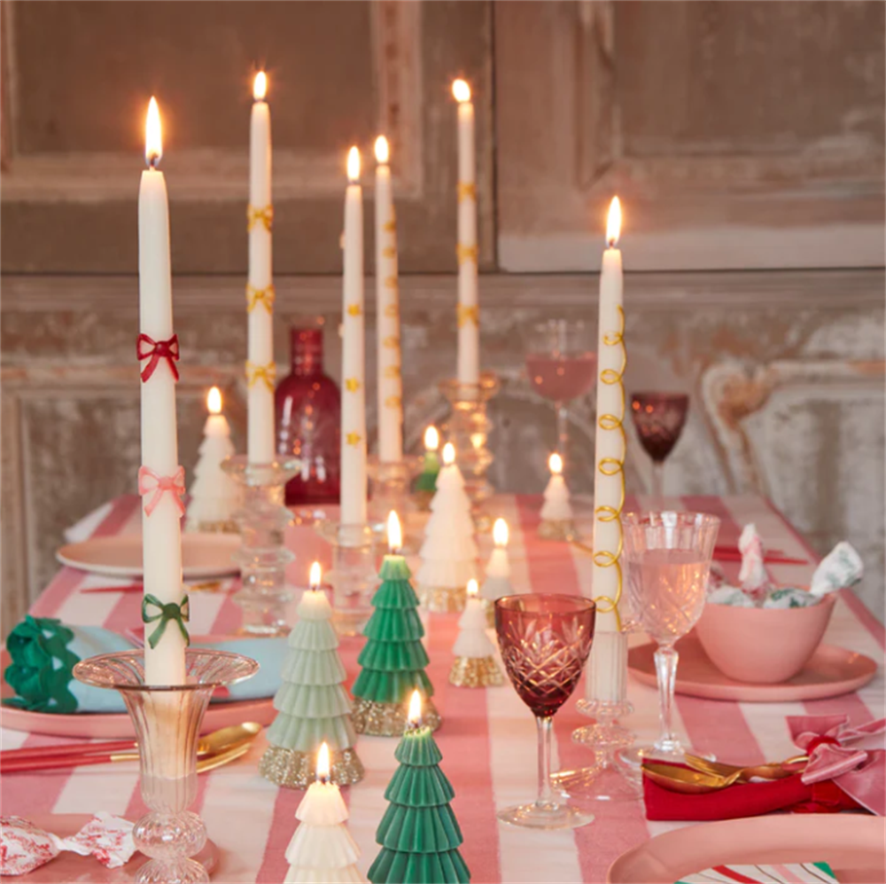 Meri Meri - Gold Star Taper Candle - Altın Yıldız Detaylı Mumlar (2'li) Gizden Gelenler