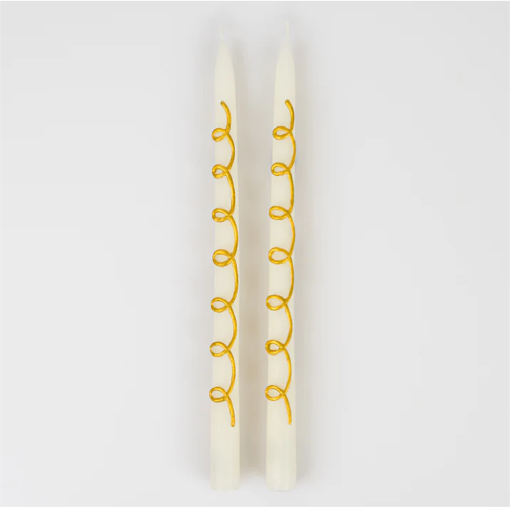 Meri Meri - Gold Swirl Taper Candles - Altın Kıvrımlı Mumlar (2'li) Gizden Gelenler