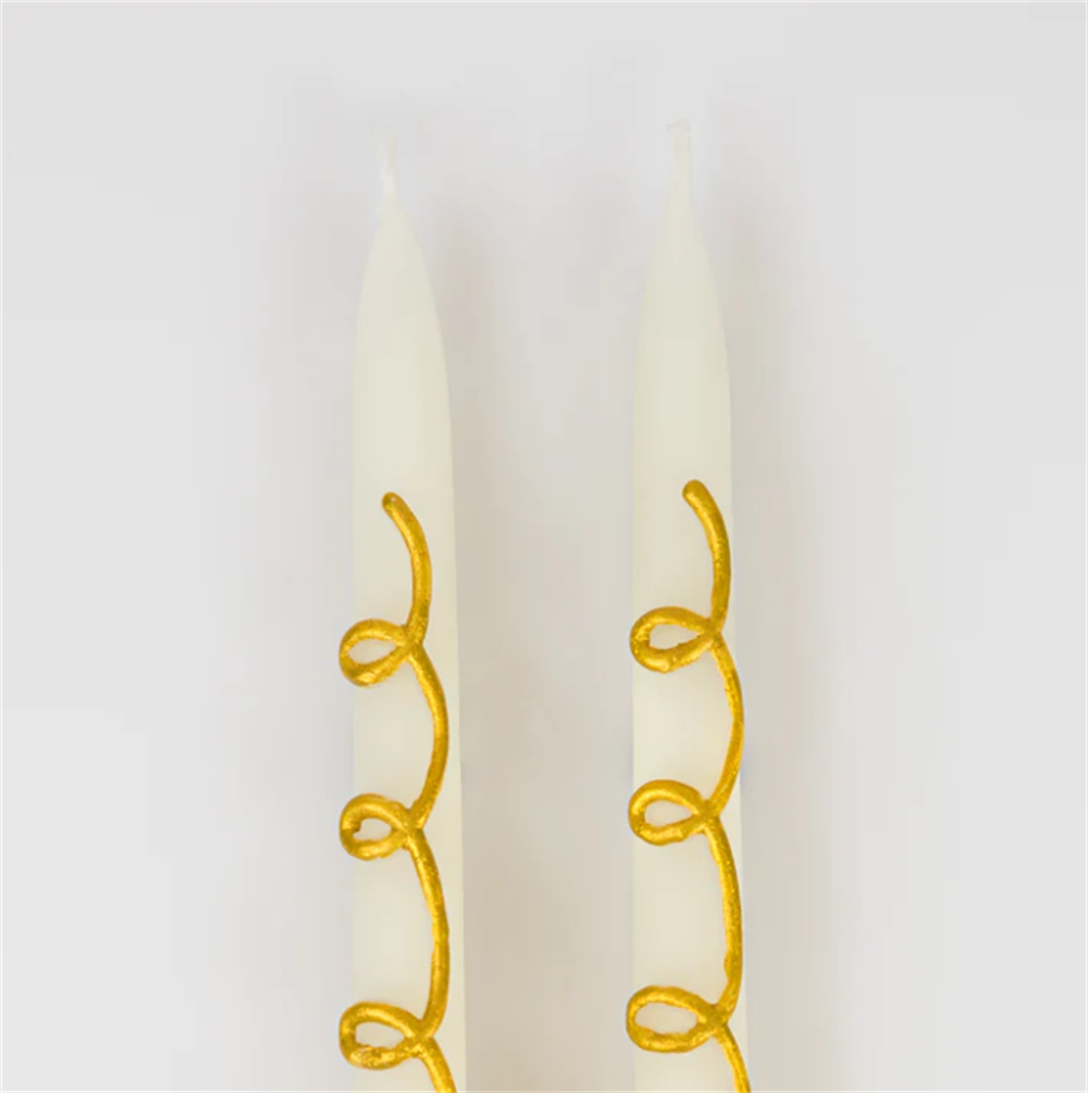 Meri Meri - Gold Swirl Taper Candles - Altın Kıvrımlı Mumlar (2'li) Gizden Gelenler