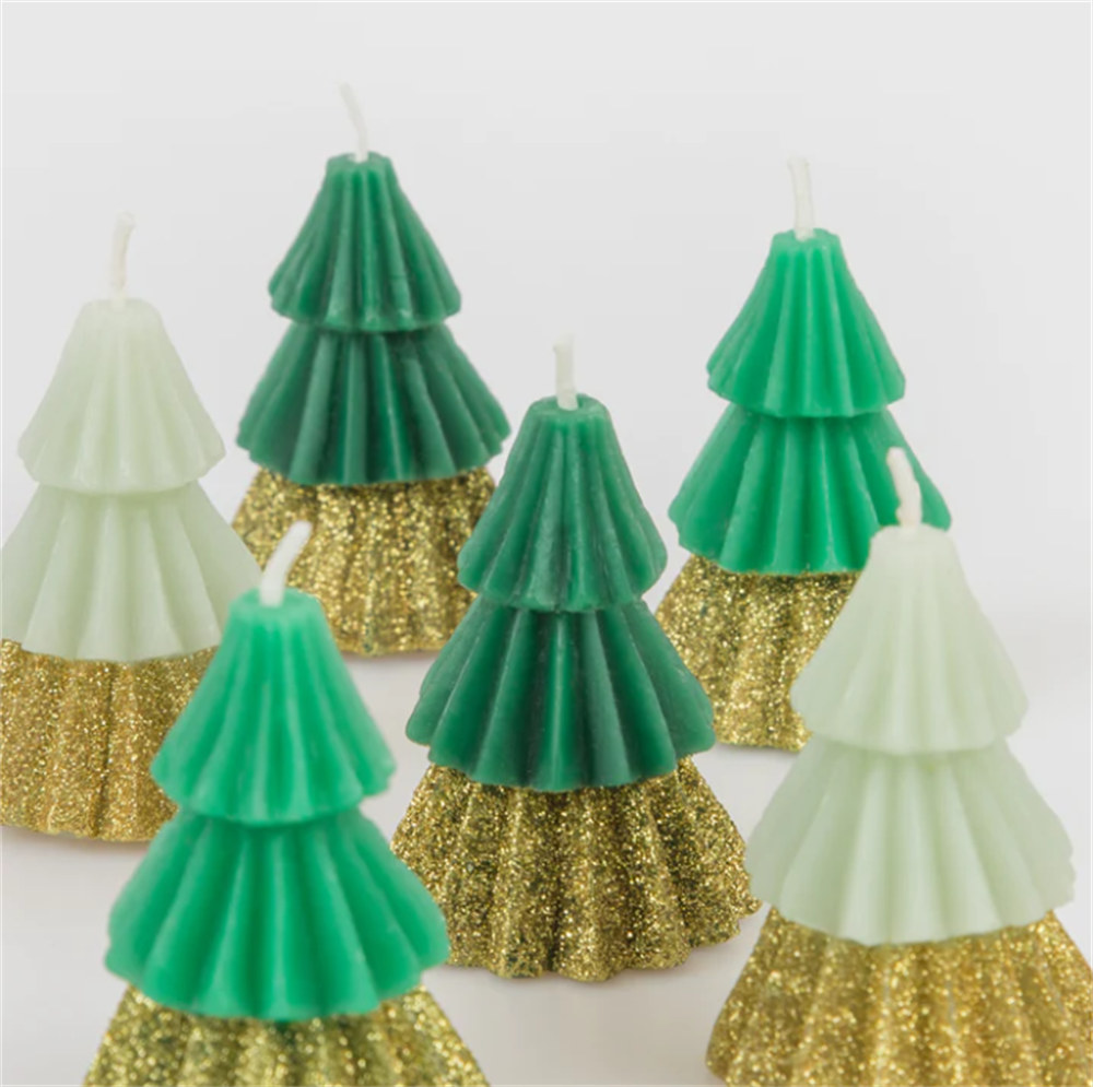 Meri Meri - Green Mini Tree Candles - Yeşil Mini Ağaç Mumlar (6'lı) Gizden Gelenler