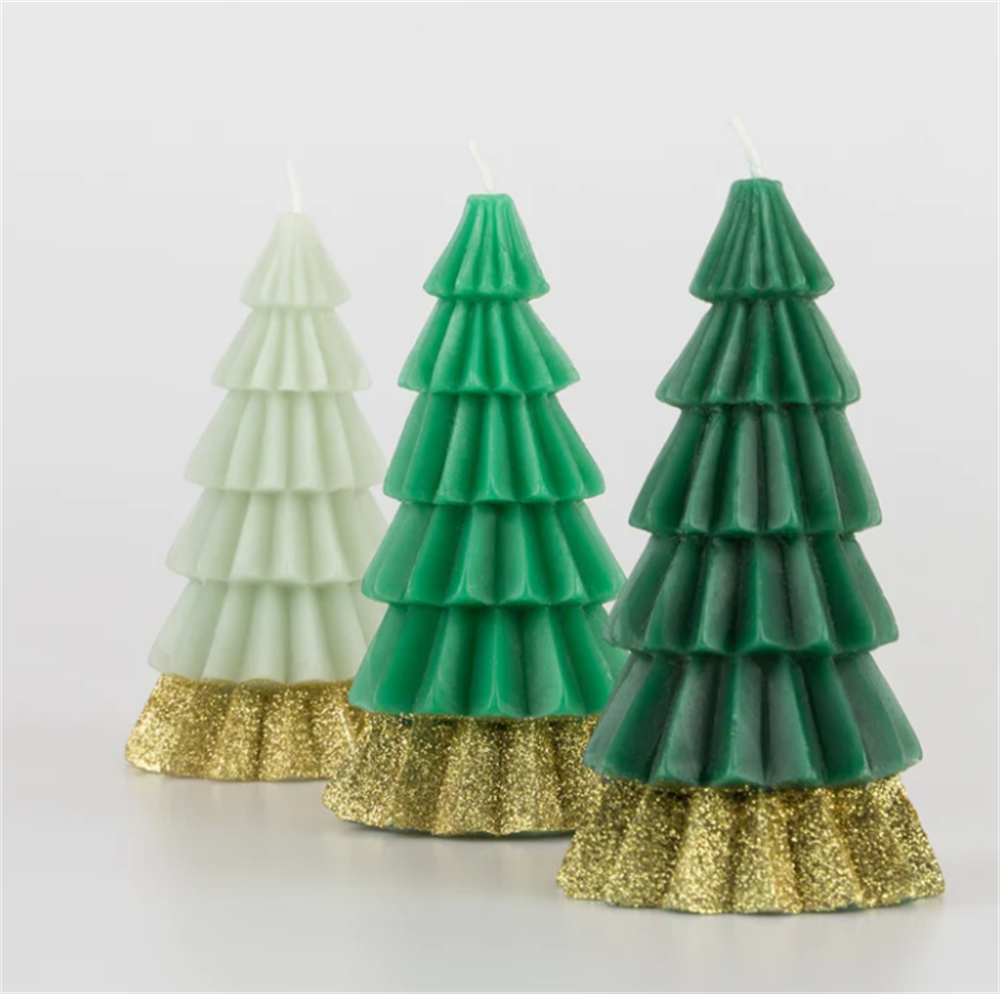 Meri Meri - Green Tree Candles - Yeşil Ağaç Mumlar (3'lü) Gizden Gelenler