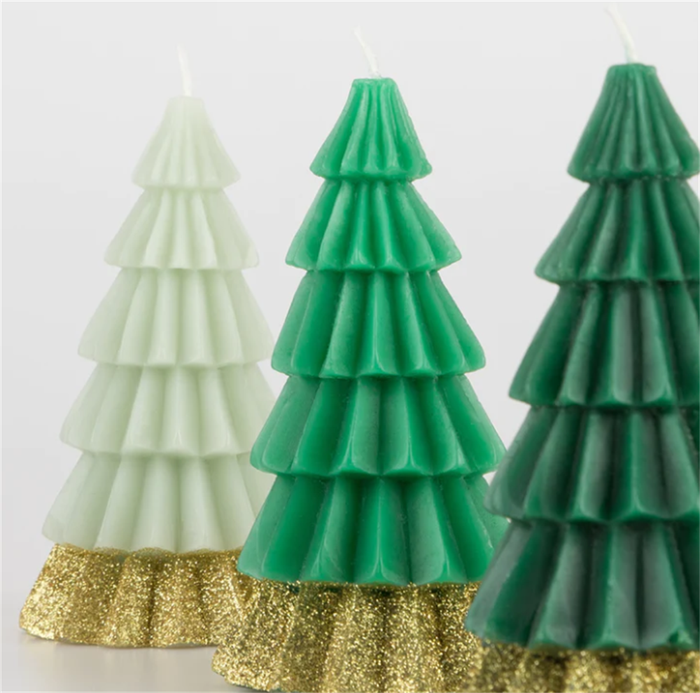 Meri Meri - Green Tree Candles - Yeşil Ağaç Mumlar (3'lü) Gizden Gelenler