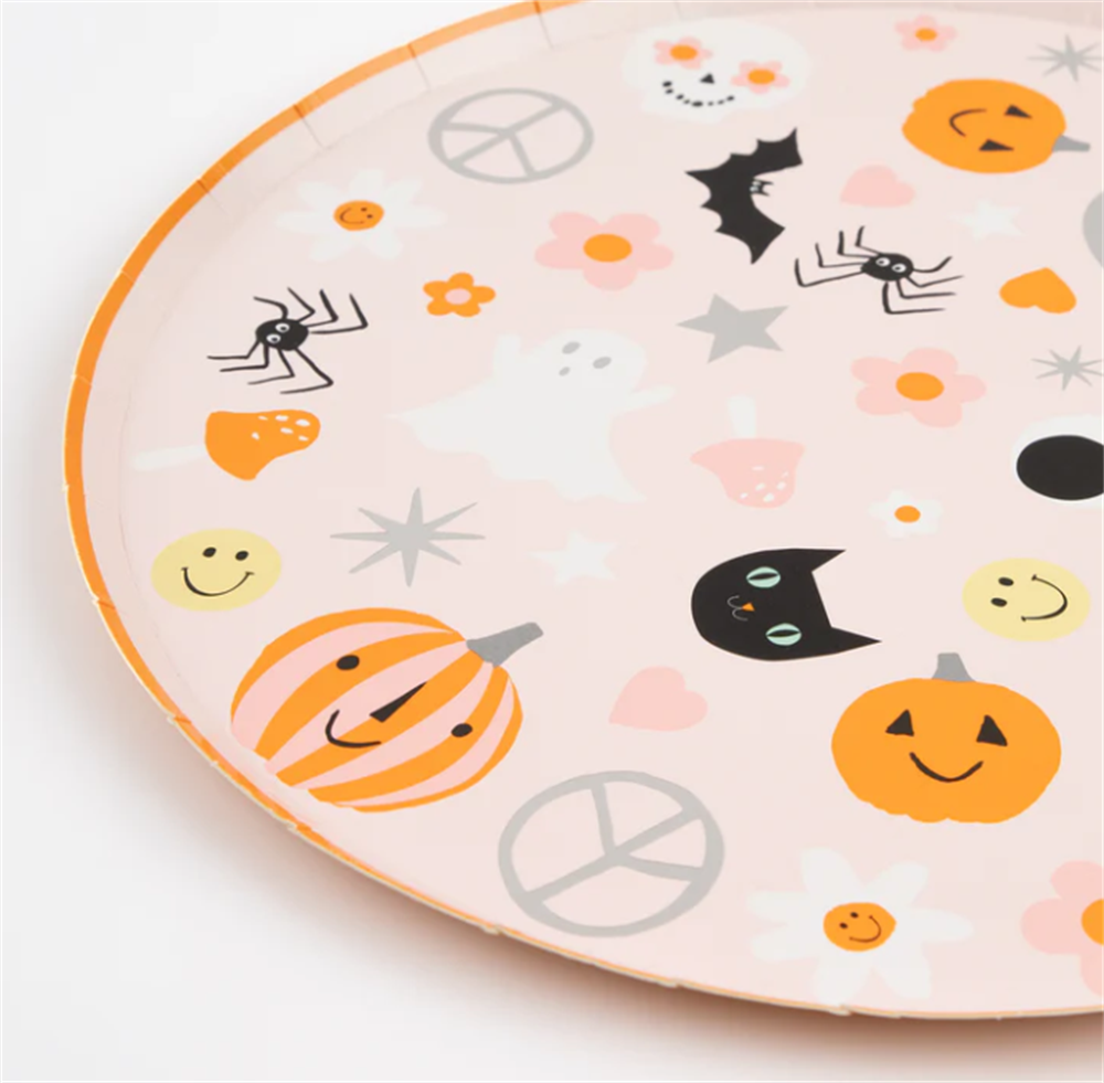 Meri Meri - Groovy Halloween Icon Dinner Plates - Cadılar Bayramı Karakterli Tabaklar (L) (8'li) Gizden Gelenler