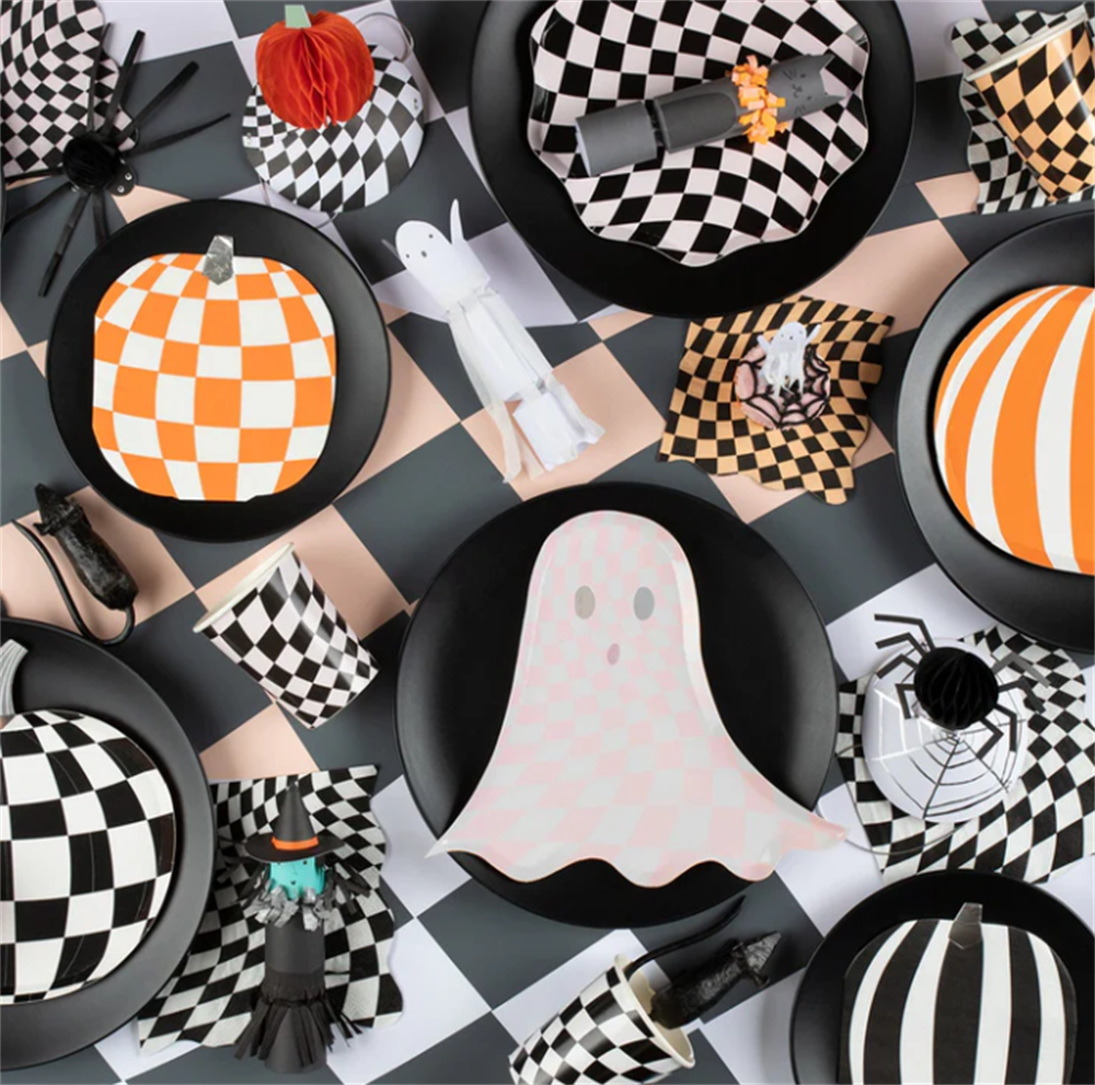 Meri Meri - Halloween Checker Dinner Plates - Cadılar Bayramı Damalı Tabaklar (8'li) Gizden Gelenler