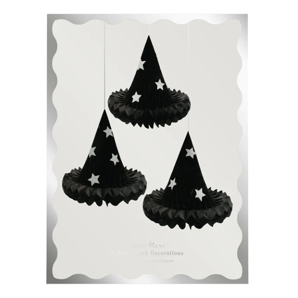 Meri Meri - Hanging Honeycomb Witch Hat Decorations - Cadı Şapka Dekorları (3'lü) Gizden Gelenler
