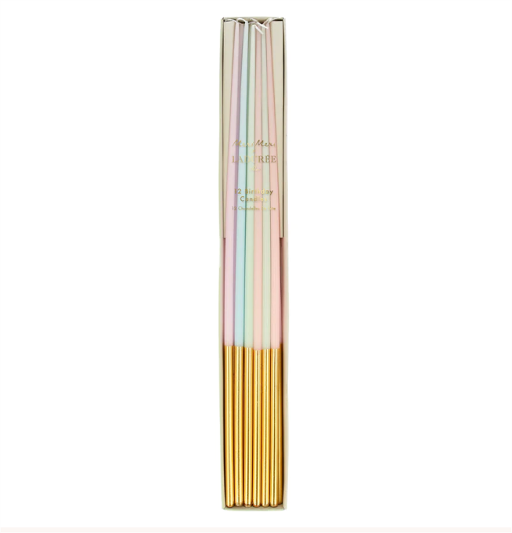 Meri Meri - Ladurée Paris Gold Leaf Tall Tapered Candles - Laduree Paris Altın Detaylı Uzun Mumlar ( Gizden Gelenler
