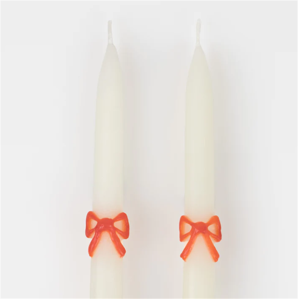 Meri Meri - Multi Colour Bow Taper Candle - Renkli Kurdeleli Mumlar (2'li) Gizden Gelenler