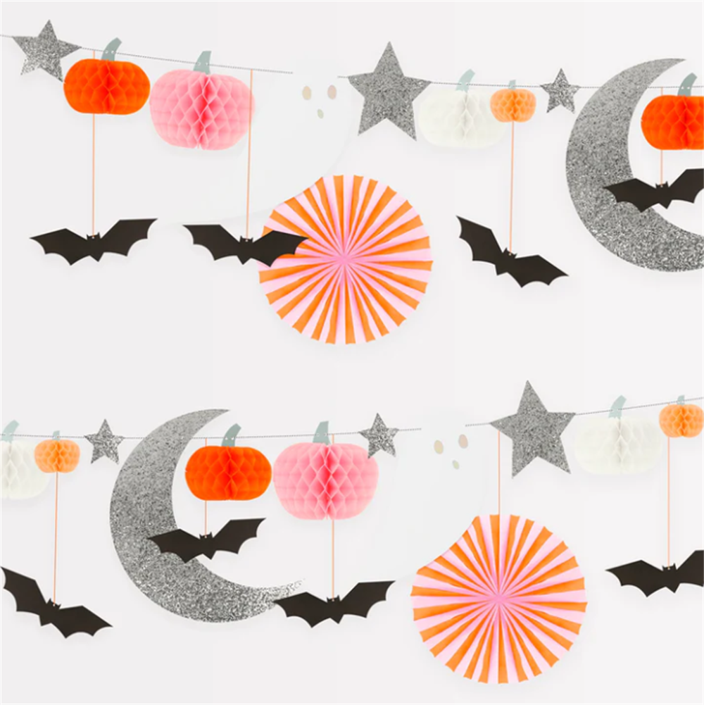 Meri Meri - Pastel Honeycomb Halloween Garland - Halloween Pastel Tonlar Asılan Süs Gizden Gelenler