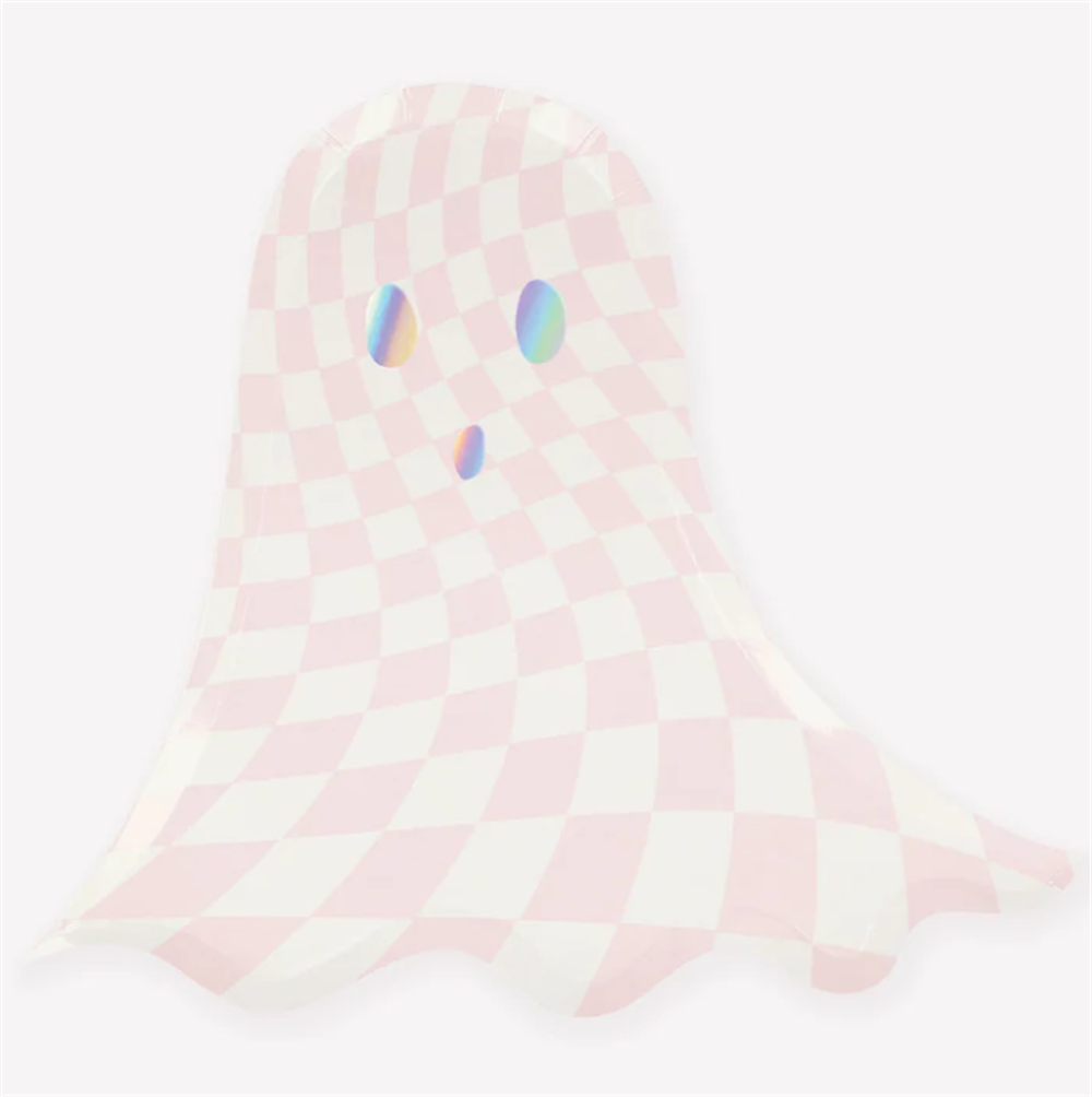Meri Meri - Pink Checker Ghost Plates - Pembe Hayalet Tabaklar (8'li) Gizden Gelenler
