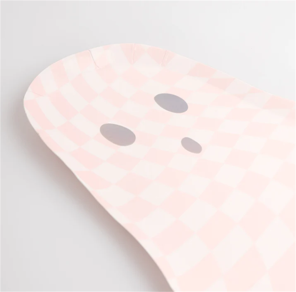 Meri Meri - Pink Checker Ghost Plates - Pembe Hayalet Tabaklar (8'li) Gizden Gelenler