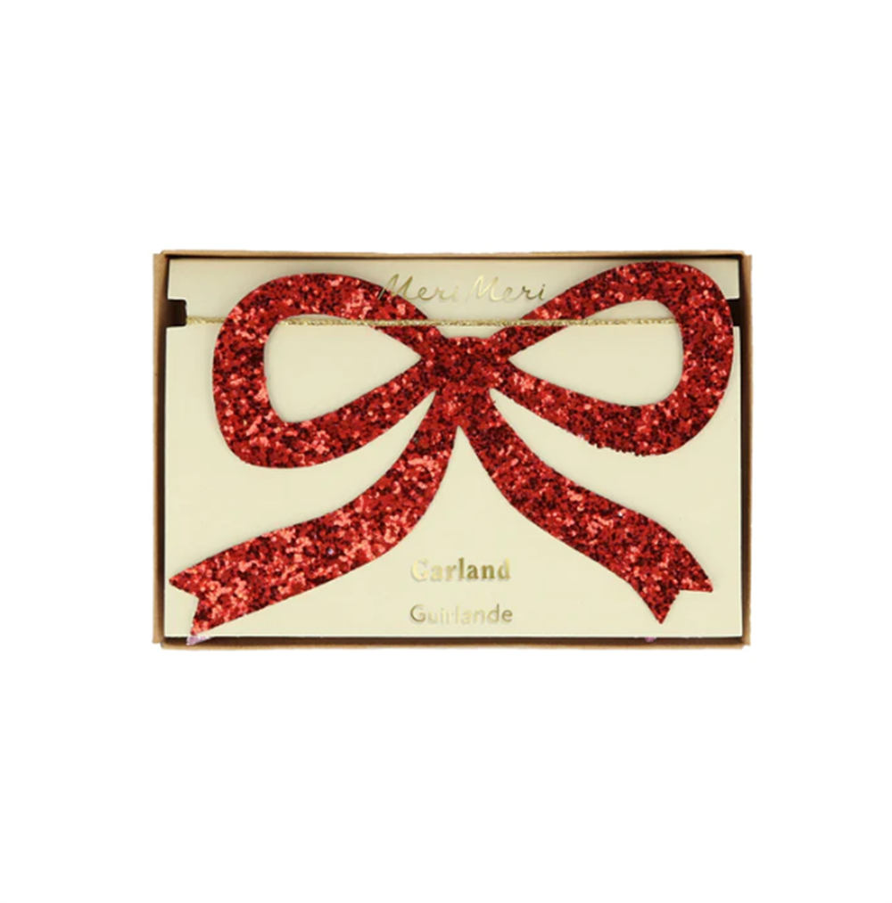Meri Meri - Red & Pink Glitter Bow Garland - Kırmızı & Pembe Parıltılı Kurdele Asılan Süs Gizden Gelenler