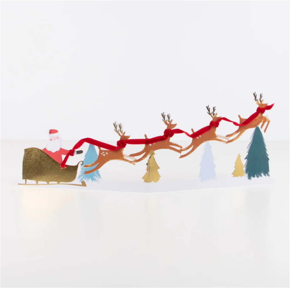 Meri Meri - Santa's Sleigh 3d Scene Card - Noel Baba'nın Kızağı 3D Sahne Kartı Gizden Gelenler