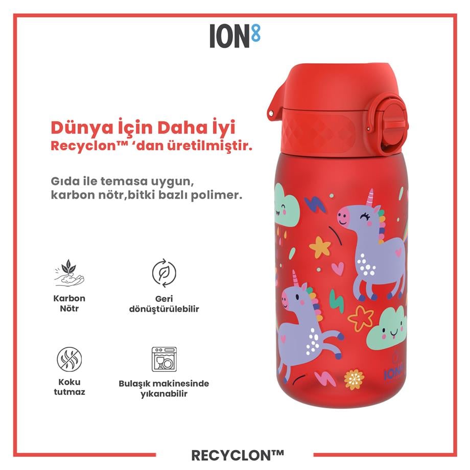 ION8ION8 - Çocuk Suluk - Kırmızı Unicorn - 350 ml - Sızdırmaz - BPA İçermeyenI8RF350PRUNI