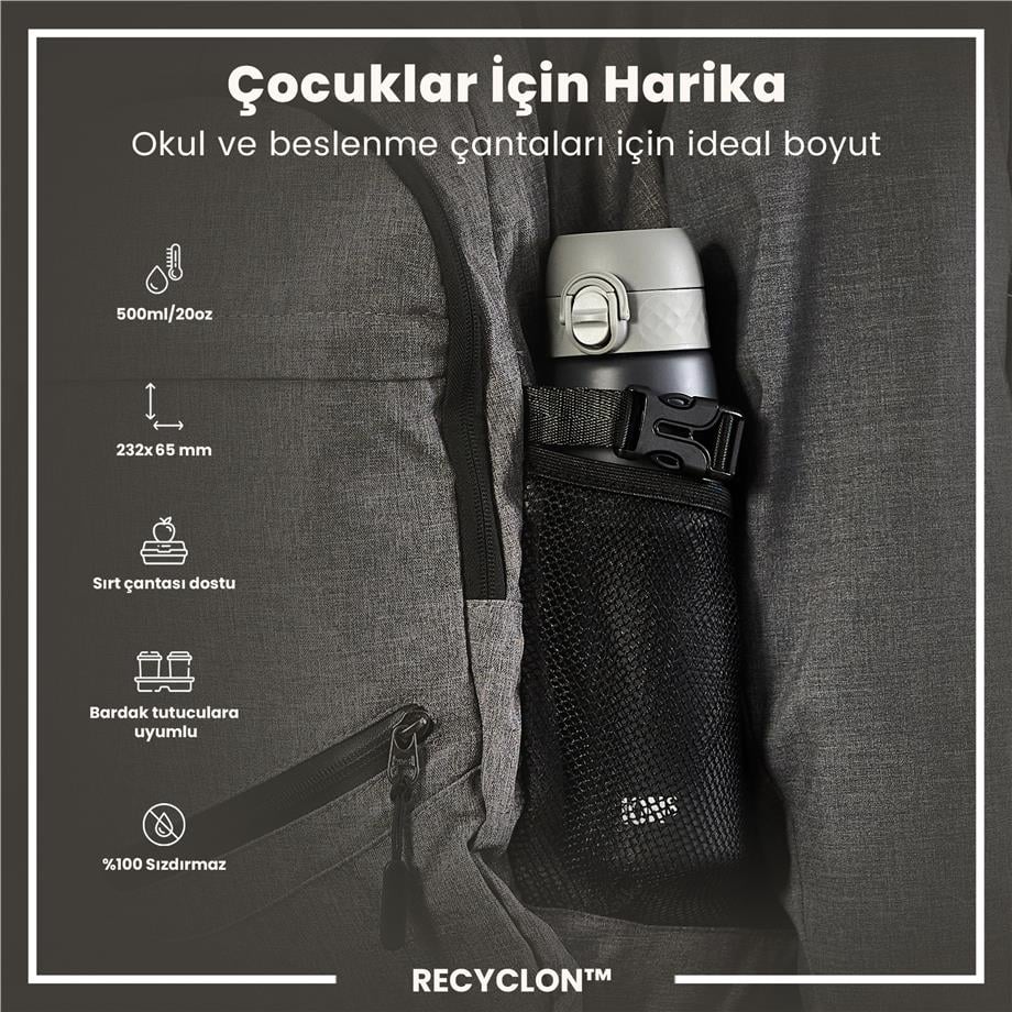 ION8ION8 - İnce Suluk - Gri - 500 ml - Sızdırmaz - BPA İçermeyenI8RF500GRY