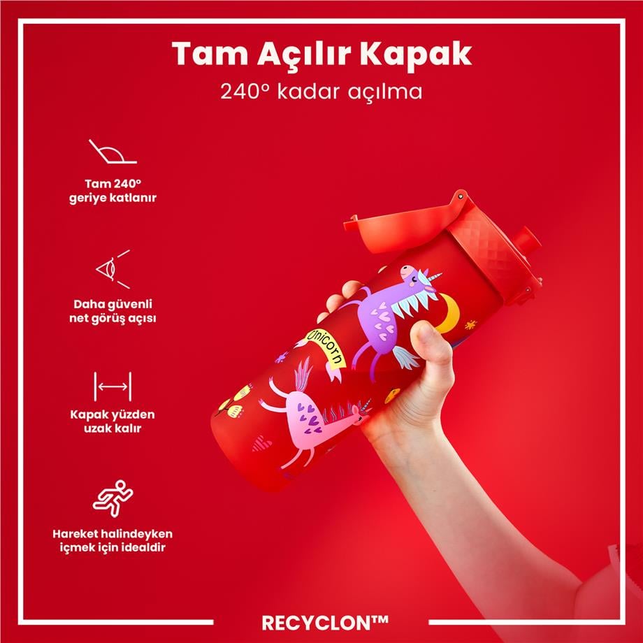 ION8ION8 - İnce Suluk - Kırmızı Unicorn - 500 ml - Sızdırmaz - BPA İçermeyenI8RF500PRUNIC