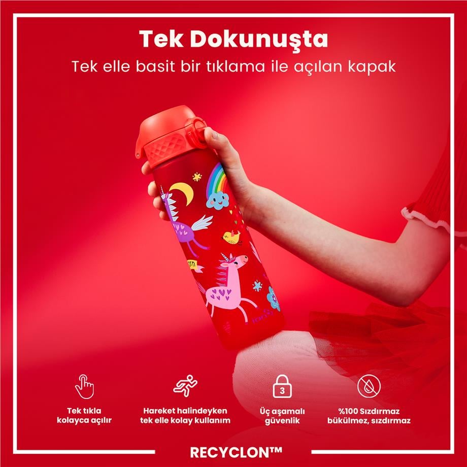 ION8ION8 - İnce Suluk - Kırmızı Unicorn - 500 ml - Sızdırmaz - BPA İçermeyenI8RF500PRUNIC