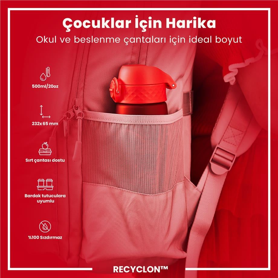 ION8ION8 - İnce Suluk - Kırmızı Unicorn - 500 ml - Sızdırmaz - BPA İçermeyenI8RF500PRUNIC
