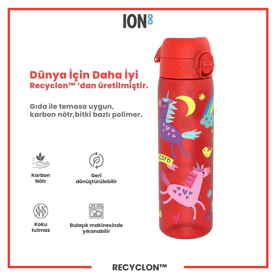 ION8ION8 - İnce Suluk - Kırmızı Unicorn - 500 ml - Sızdırmaz - BPA İçermeyenI8RF500PRUNIC
