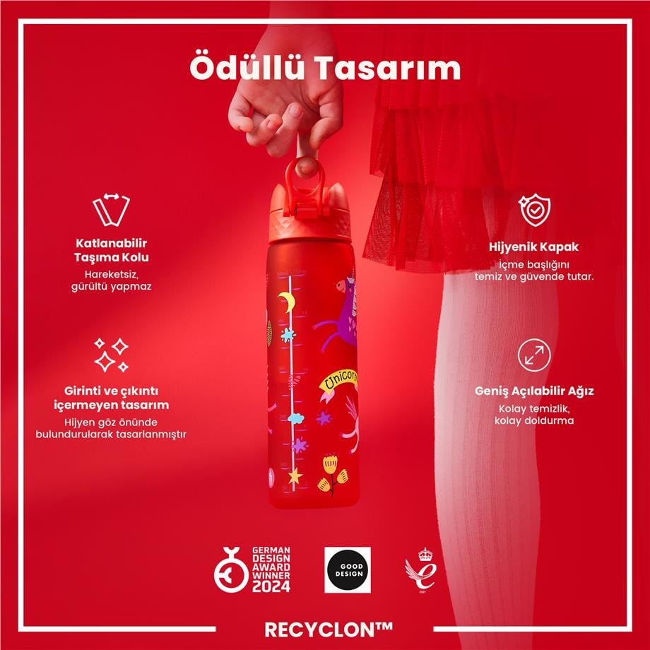 ION8ION8 - İnce Suluk - Kırmızı Unicorn - 500 ml - Sızdırmaz - BPA İçermeyenI8RF500PRUNIC