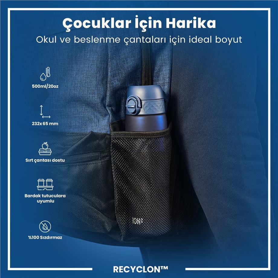 ION8ION8 - İnce Suluk - Koyu Mavi - 500 ml - Sızdırmaz - BPA İçermeyenI8RF500NAV
