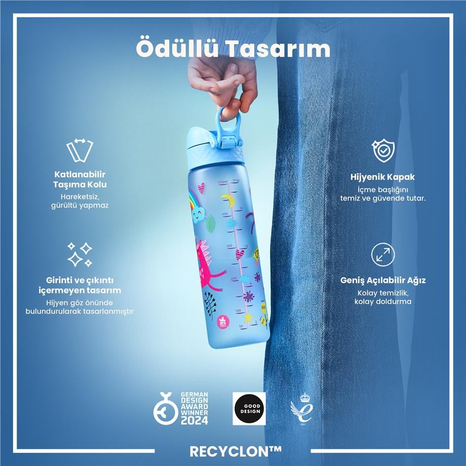 ION8ION8 - İnce Suluk - Mavi Unicorn - 500 ml - Sızdırmaz - BPA İçermeyenI8RF500PABUNIC
