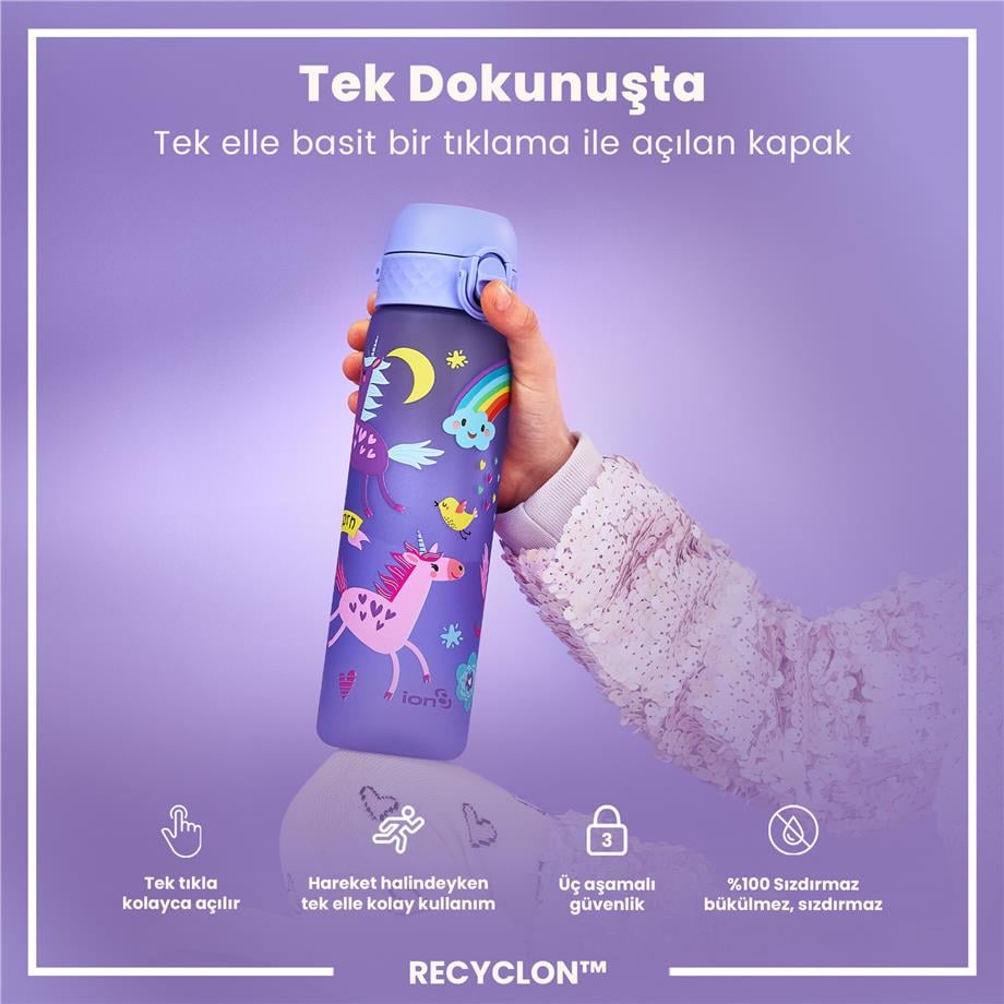 ION8ION8 - İnce Suluk - Mor Unicorn - 500 ml - Sızdırmaz - BPA İçermeyenI8RF500PVUNIC