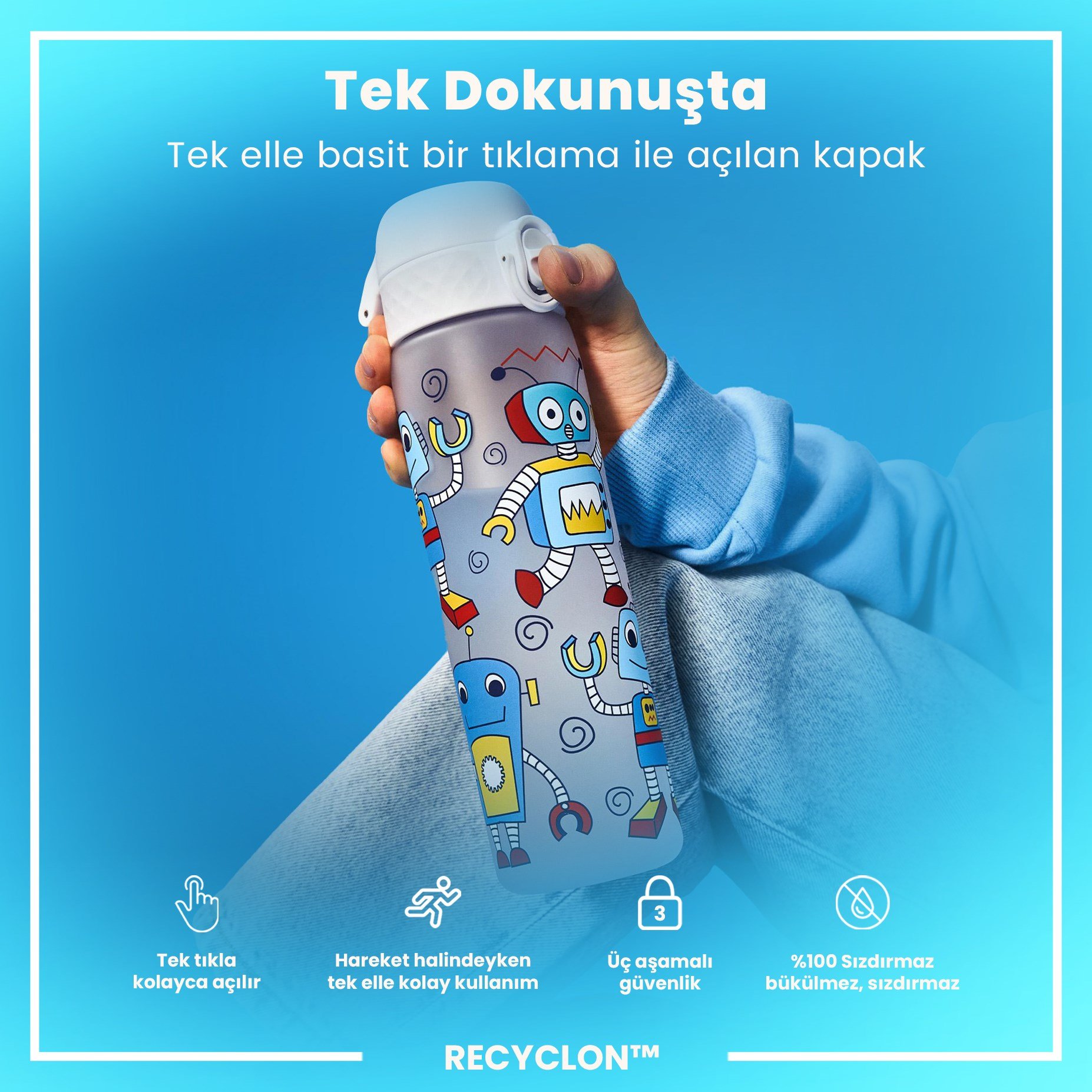 ION8ION8 - İnce Suluk - Robotlar - 500 ml - Sızdırmaz - BPA İçermeyenI8RF500PIROBOT