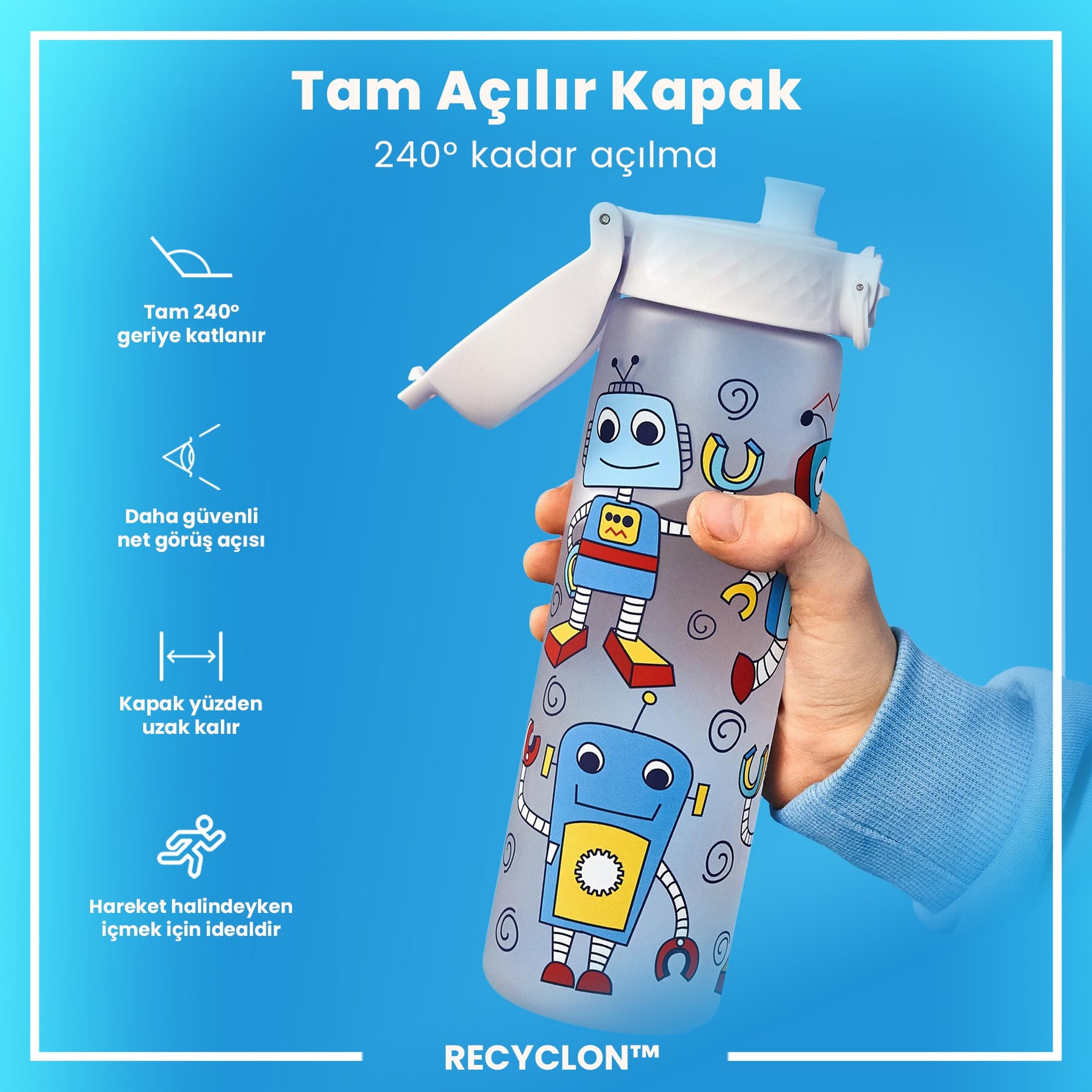 ION8ION8 - İnce Suluk - Robotlar - 500 ml - Sızdırmaz - BPA İçermeyenI8RF500PIROBOT