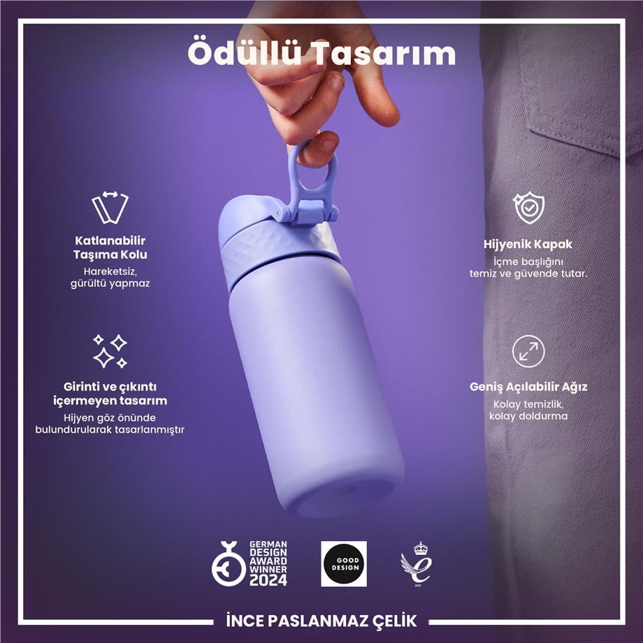 Ion8Ion8 - Paslanmaz Çelik Çocuk Suluk - Açık Mor - 400 ml - SızdırmazI8SS400PERI
