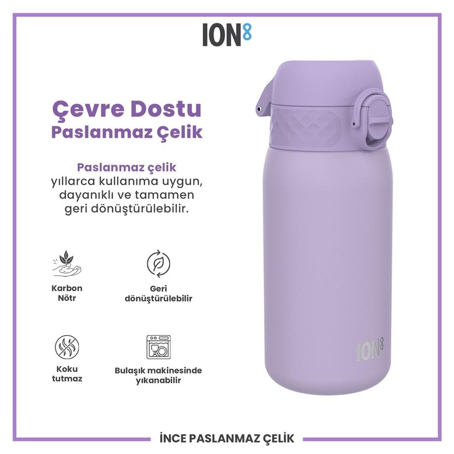 Ion8Ion8 - Paslanmaz Çelik Çocuk Suluk - Açık Mor - 400 ml - SızdırmazI8SS400PERI