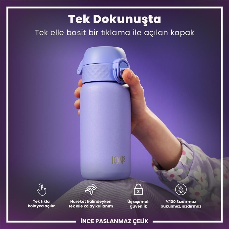 Ion8Ion8 - Paslanmaz Çelik Çocuk Suluk - Açık Mor - 400 ml - SızdırmazI8SS400PERI
