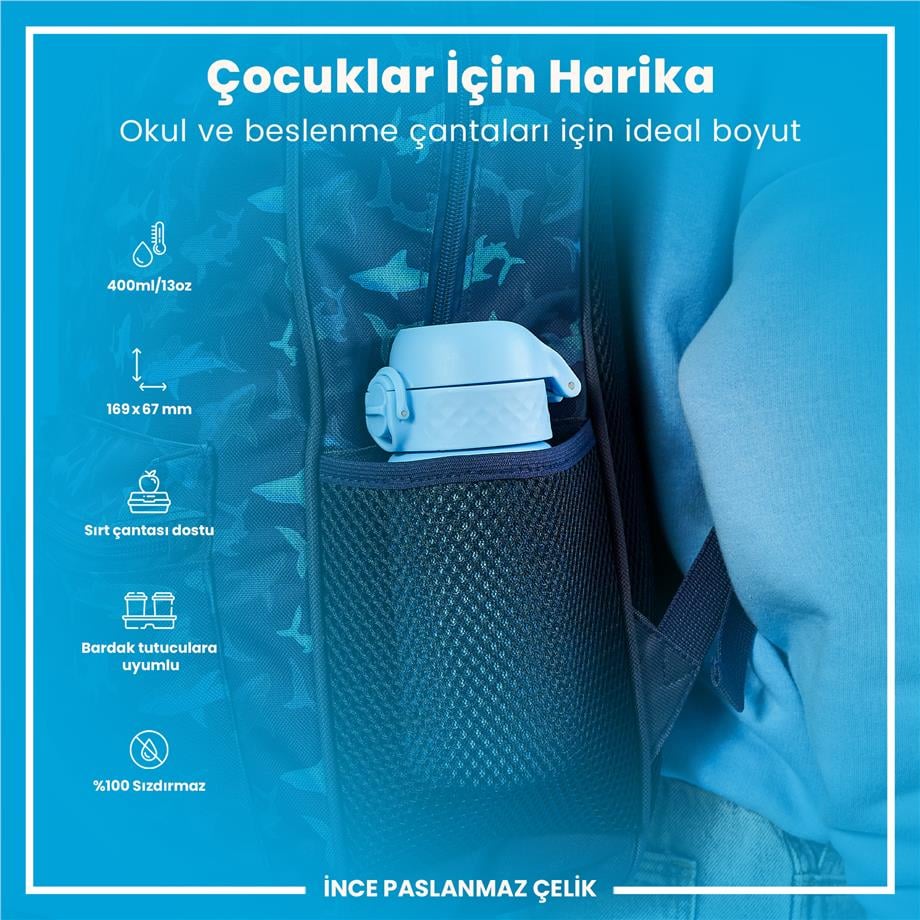 Ion8Ion8 - Paslanmaz Çelik Çocuk Suluk - Alaska Mavisi - 400 ml - SızdırmazI8SS400ABLU2