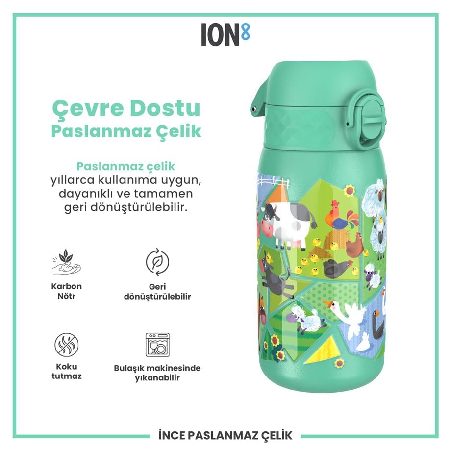 Ion8Ion8 - Paslanmaz Çelik Çocuk Suluk - Çiftlik Hayvanları - 400 ml - SızdırmazI8SS400PTFARMA