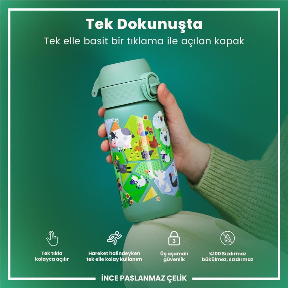 Ion8Ion8 - Paslanmaz Çelik Çocuk Suluk - Çiftlik Hayvanları - 400 ml - SızdırmazI8SS400PTFARMA