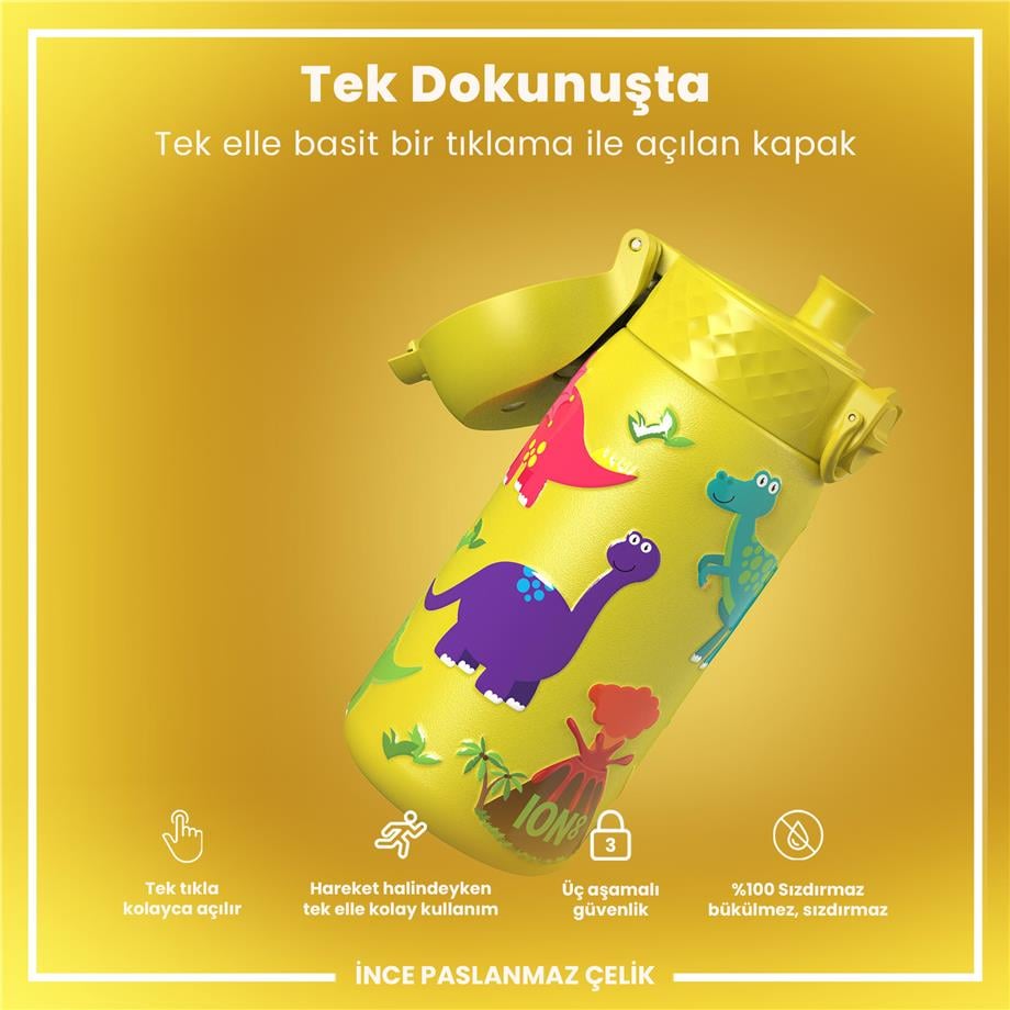 Ion8Ion8 - Paslanmaz Çelik Çocuk Suluk - Dinozorlar - 400 ml - SızdırmazI8SS400PYDINO