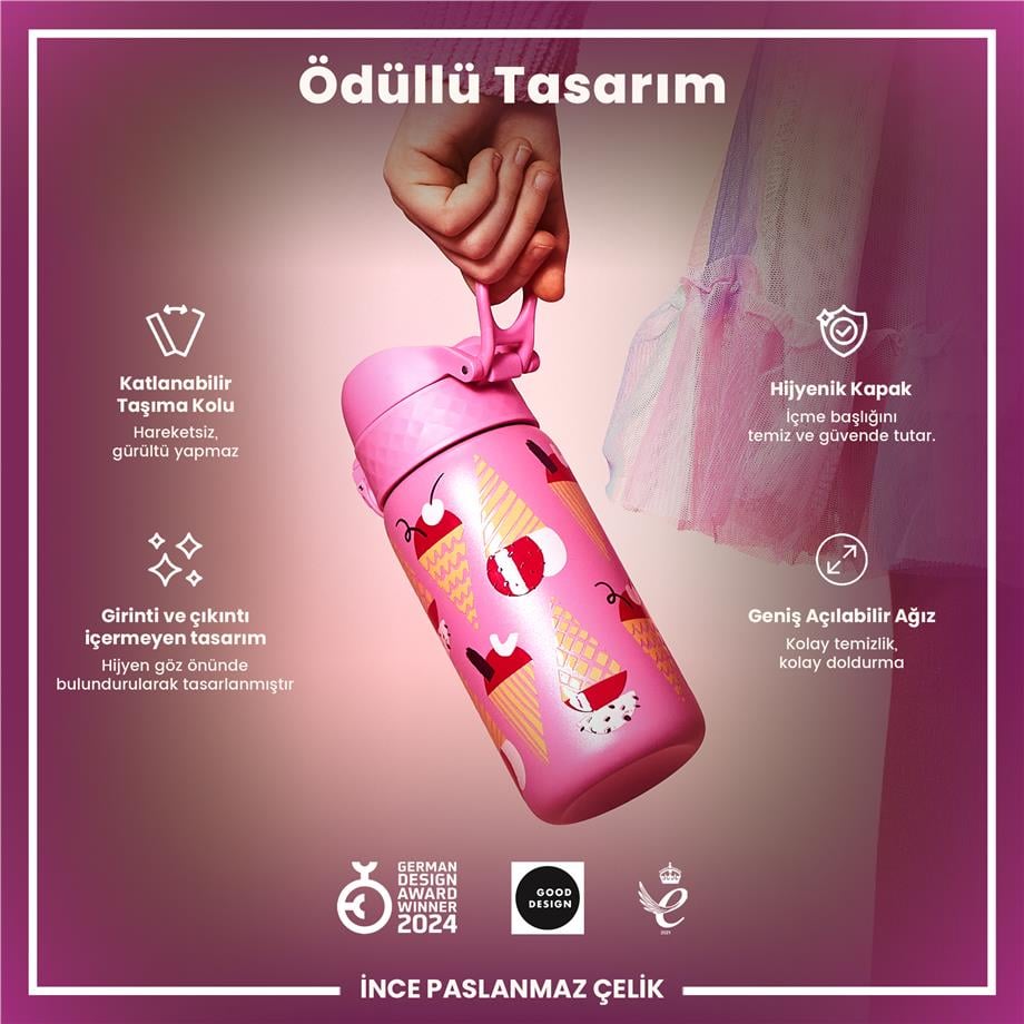 Ion8Ion8 - Paslanmaz Çelik Çocuk Suluk - Dondurma - 400 ml - SızdırmazI8SS400PPICECR