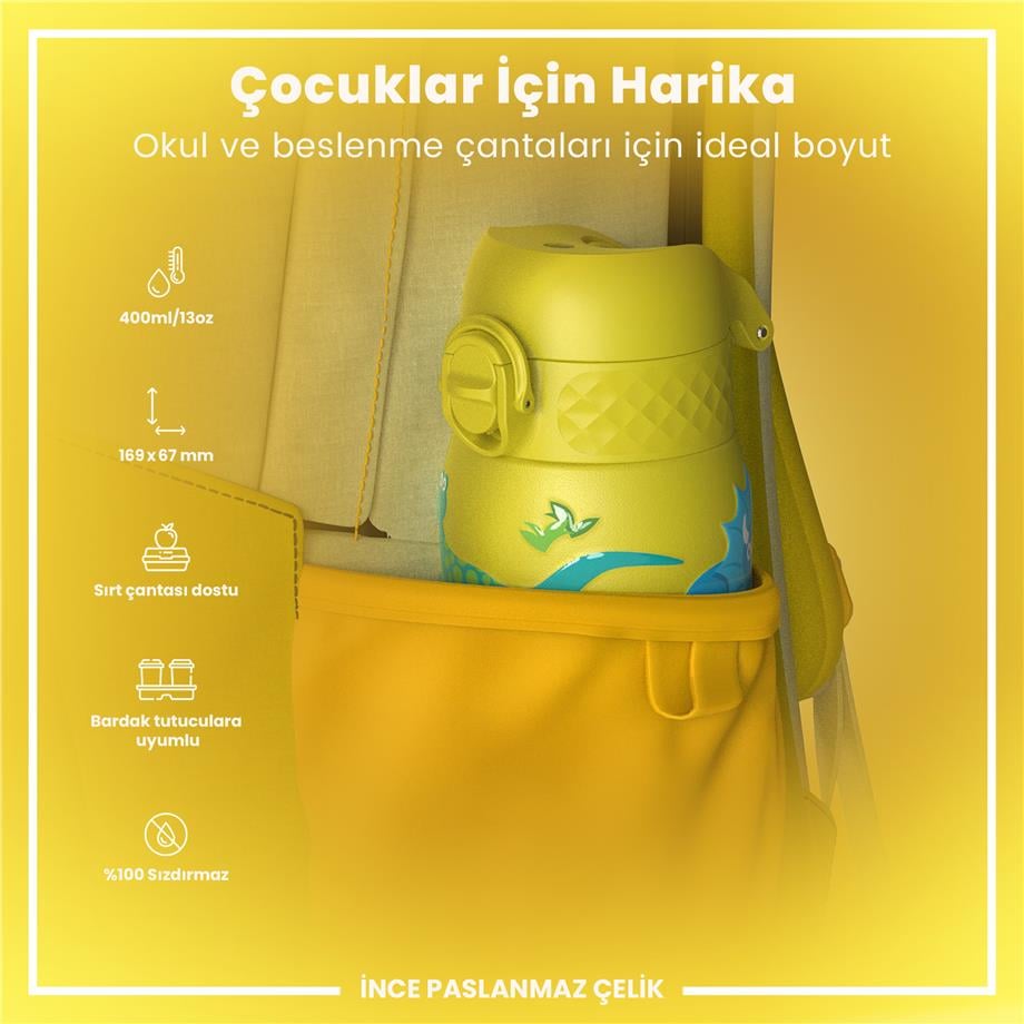 Ion8Ion8 - Paslanmaz Çelik Çocuk Suluk - Dinozorlar - 400 ml - SızdırmazI8SS400PYDINO