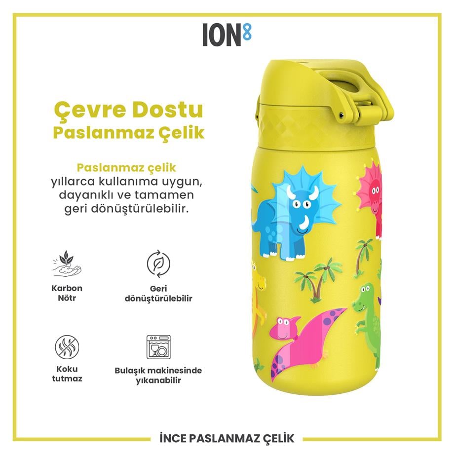 Ion8Ion8 - Paslanmaz Çelik Çocuk Suluk - Dinozorlar - 400 ml - SızdırmazI8SS400PYDINO