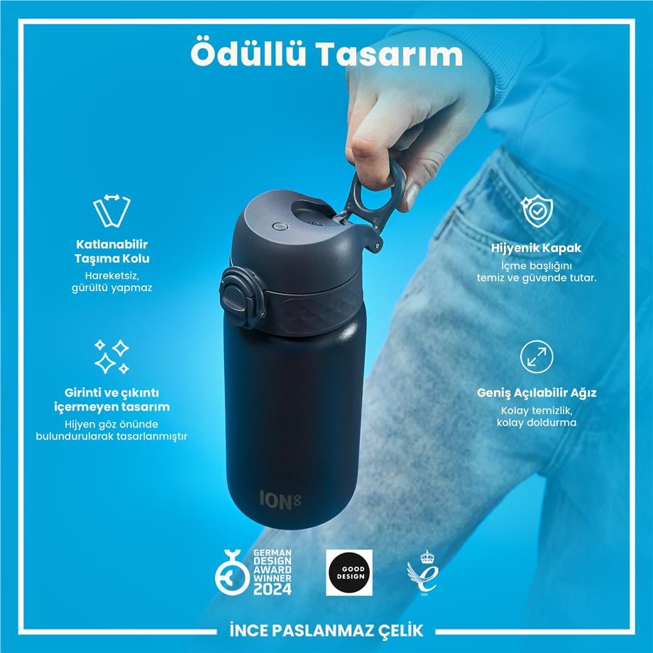 Ion8Ion8 - Paslanmaz Çelik Çocuk Suluk - Koyu Lavicert - 400 ml - SızdırmazI8SS400ANAVY