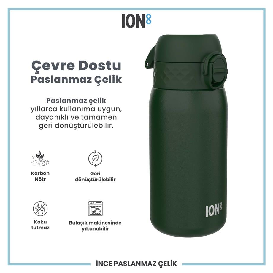 Ion8Ion8 - Paslanmaz Çelik Çocuk Suluk - Koyu Yeşil - 400 ml - SızdırmazI8SS400DGRE