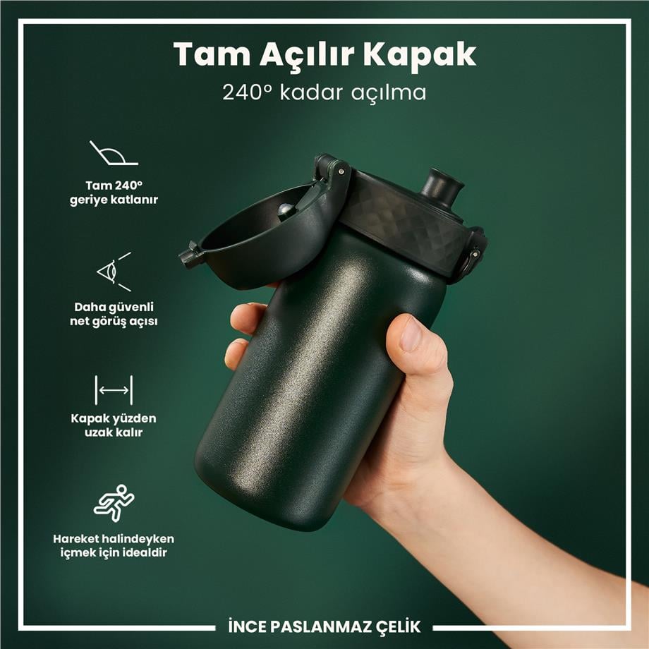 Ion8Ion8 - Paslanmaz Çelik Çocuk Suluk - Koyu Yeşil - 400 ml - SızdırmazI8SS400DGRE