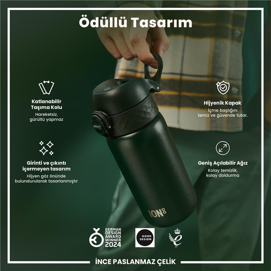 Ion8Ion8 - Paslanmaz Çelik Çocuk Suluk - Koyu Yeşil - 400 ml - SızdırmazI8SS400DGRE