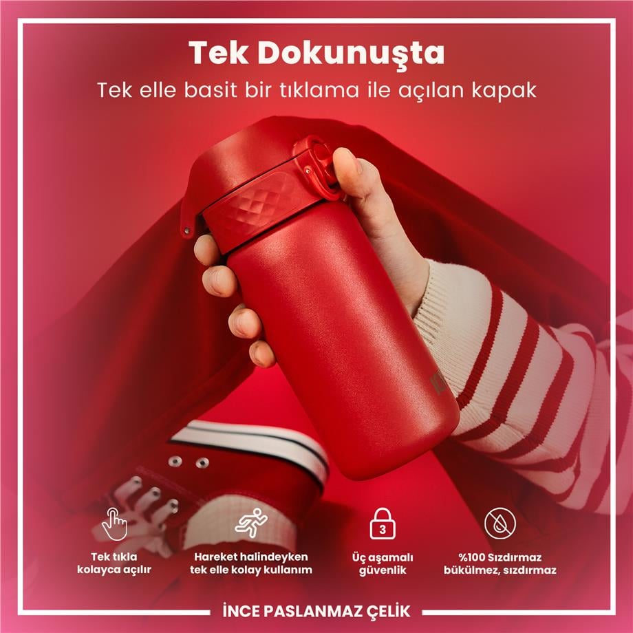 Ion8Ion8 - Paslanmaz Çelik Çocuk Suluk - Kırmızı - 400 ml - SızdırmazI8SS400RED