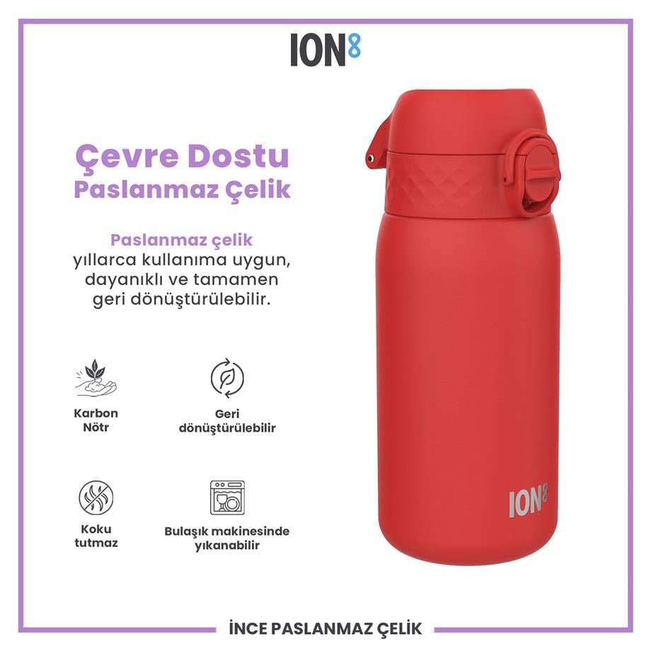 Ion8Ion8 - Paslanmaz Çelik Çocuk Suluk - Kırmızı - 400 ml - SızdırmazI8SS400RED
